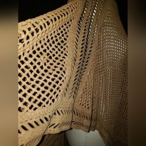 Polo Ralph Lauren genuine suede tan brown crochet cape with fridge